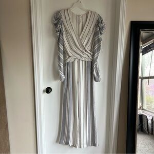 Jonathan Simkhai White/Black/Navy Striped Wide Leg Jumpsuit, Size 6